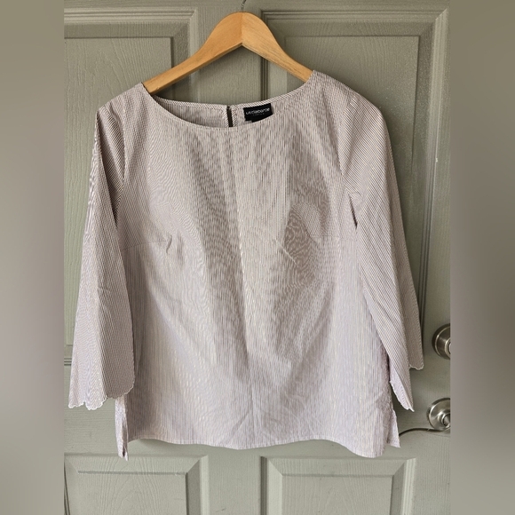 Liz Claiborne Metallic Pinstripe Tunic Sz M Women Flare 3/4 Sleeve Minimalist - Picture 3 of 13